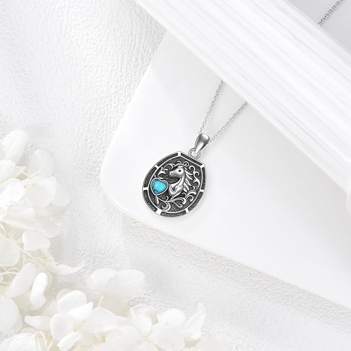 Vintage Horse Necklace 925 Sterling Silver Genuine Turquoise Horse Pentant Necklace Jewelry Gift For Women