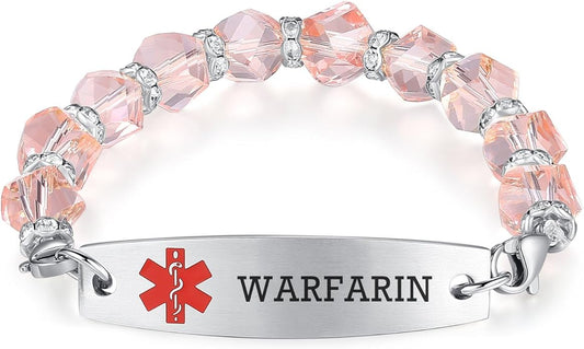 mnmoom 7.5 inch interchangeable Medical id bracelets for Women beads Medical alert bracelets with customize engraving