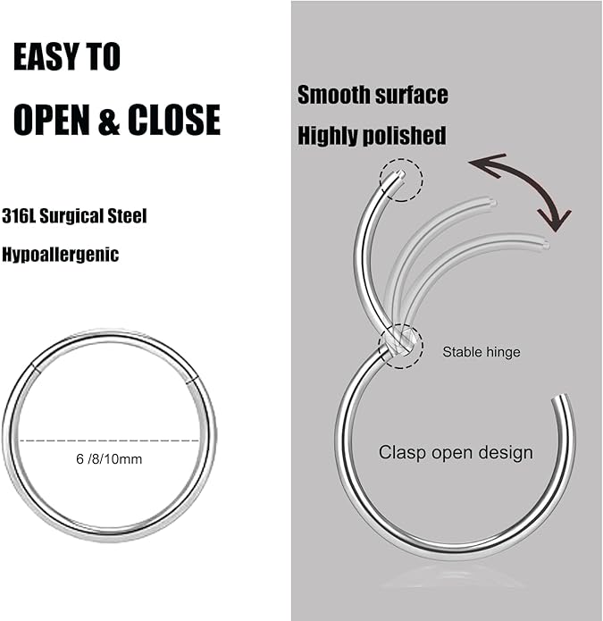 Nose Rings Studs: 8Pcs 20G Gold/Silver 316L Surgical Stainless Steel Nose Studs Hypoallergenic Corkscrew Nose Piercing Stud Jewelry for Women Men Clear Cubic Zirconia Imitation Diamond Top Size 1.5mm 2mm 2.5mm 3mm