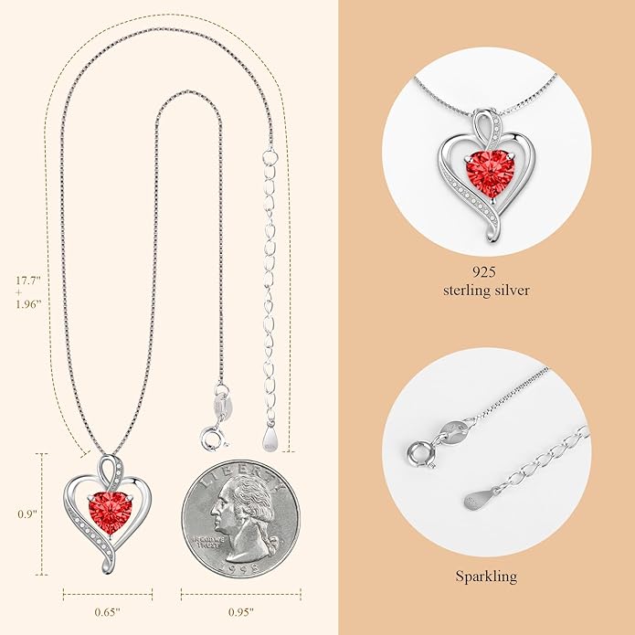 925 Sterling Silver Necklace - Exquisite Silver Jewelry for Women - Heart Pendant Silver Necklace - Birthday, Anniversary, Valentine's Day Gift for Women, Wife, Mom, Girlfriend, Lady