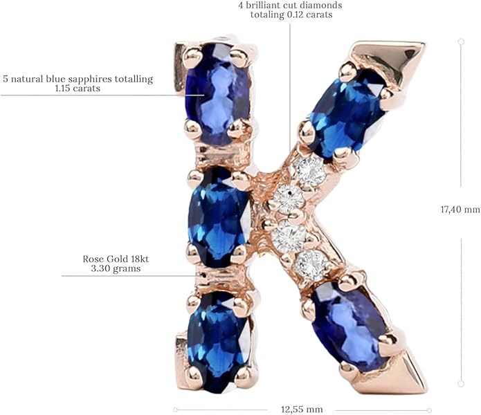 Albert Hern Blue Sapphire Initial Necklace With Diamonds & 18K Gold Chain | Irresistible Letter Pendants Jewelry | Perfect Valentine’s Day, Anniversary & Birthday Gift