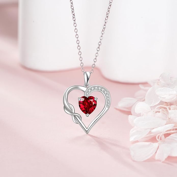 Birthstone Necklace for Women 925 Sterling Silver Infinity Heart Birthstone Pendant Necklace Infinity Heart Jewelry Birthday Holiday Gifts for Her