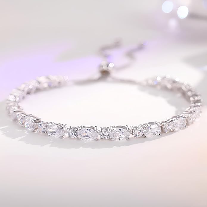 FANCIME Birthstone Tennis Bracelets Sterling Silver Bolo Tennis Bracelets Charm Fine Jewelry Birthday Gifts for Women Mom Wife Her