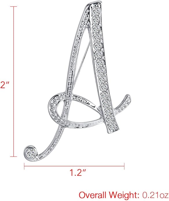LiaSun A-Z 26 Letters Pins Brooches Silver Plated Metal Broaches Pins-Clear Crystal Initial Breastpin