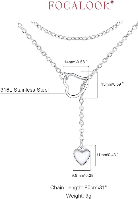 FOCALOOK Lariat Y-Necklaces | Long Necklaces for Women | Long Black Necklaces | Gold Necklaces for Women | Drop Heart Necklaces for Women | Front Adjustable Long Chain Necklace