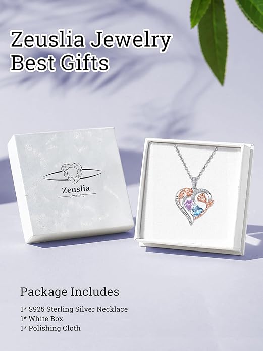 Zeuslia Double Birthstone Necklace Gifts for Wife - 925 Sterling Silver Sunflower/Rose/Crown Cross/Compass/Heart Pendant I Love You Necklace, Anniversary Birthday Gifts for Wife Girlfriend Mom Her