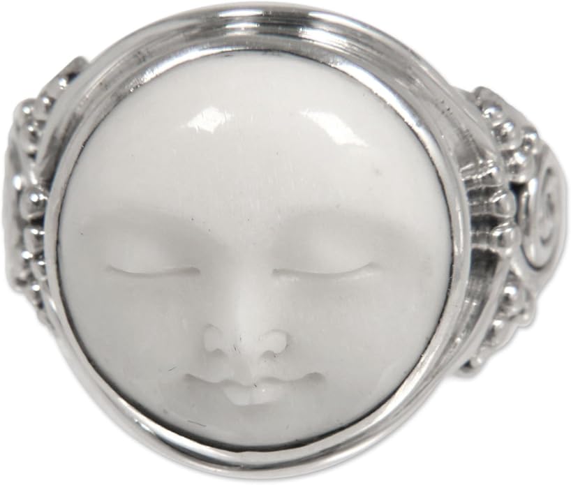 NOVICA Artisan Handmade Bone Ring Crafted .925 Sterling Silver Cocktail Indonesia 'Face of The Moon'
