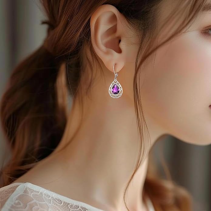 Sterling Silver Tree of Life/Flower/Bee/Animals/Cat/Hummingbird Dangle Earrings Moonstone Turquoise Drop Leverback Earrings Jewelry Gifts