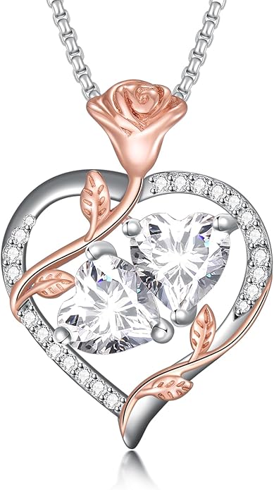 Christmas Gifts for Women Rose Heart Birthstone Pendant Necklace I Love You Forever Jewelry Valentine Mothers Day Birthday Gifts for Women Her Wife Girlfriend
