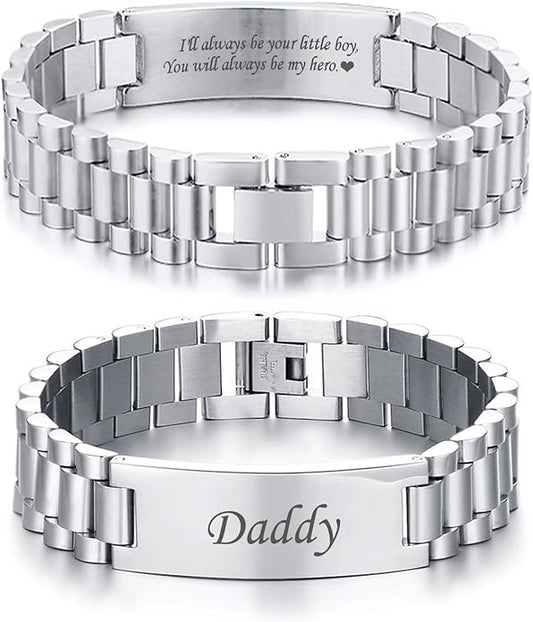 VNOX Masculine Watch Band Stainless Steel Link Bracelet Personalized Jewelry Gift for Men DAD Father Husband Boyfriend