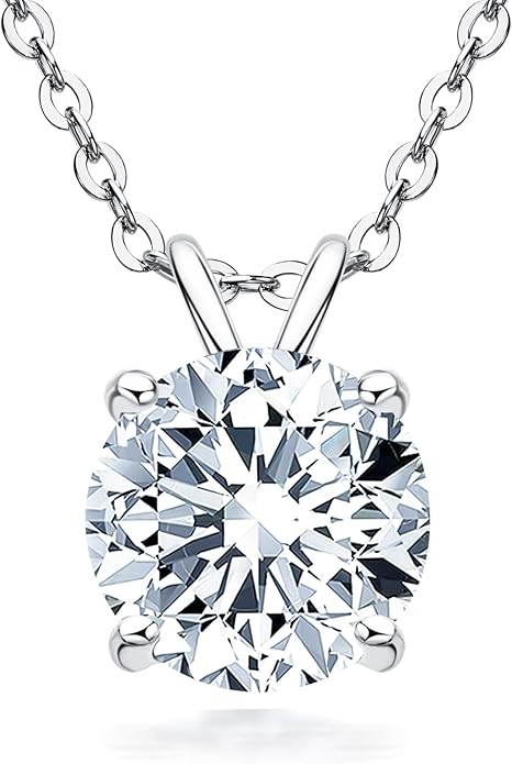 AINUOSHI Moissanite Necklace for Women, 1CT, 2CT, 3CT, 4CT Solitaire Moissanite Pendant Necklace, D-E Color with GRA Certificate, 925 Sterling Silver with 18K Gold Plating, Mother Mom Wife Girlfriend Gifts with Jewelry Box Packed