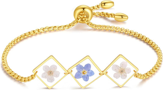 Forget-Me-Not Pressed Wildflower Bracelet | Pressed Flower Bracelet | Gold/Silver Pressed Flower Jewelry | Personalized Handmade Jewelry | Gift For Women