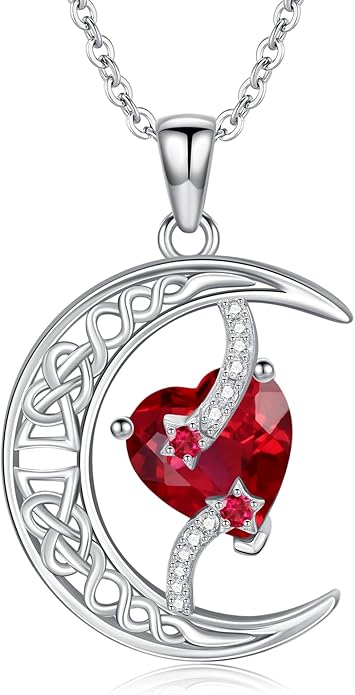 TOUPOP Moon and Star Birthstone Necklace for Women 925 Sterling Silver Celtic Moon Jewelry Birthday Christmas Gifts for Her Girlfriend