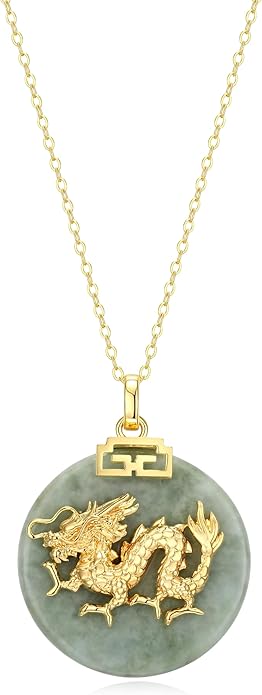ETERNAL JADE .925 Sterling Silver 18K Gold Plated Chinese Zodiac Sign Pendant Necklaces for Women - Hypoallergenic Genuine Green Jade Gold Necklace for Women Zodiac Year Jewelry, 18 inch Chain