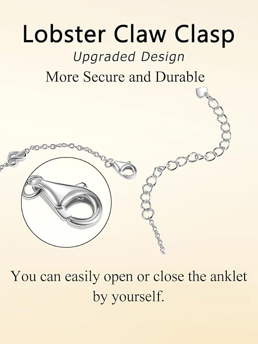 Moissanite Infinity Anklet for Women, Real Authentic 925 Sterling Silver Hypoallergenic, Beautiful Summer Jewelry, Dainty Ankle Bracelet, 8.6-10.6inch (21-26cm) Adjustable