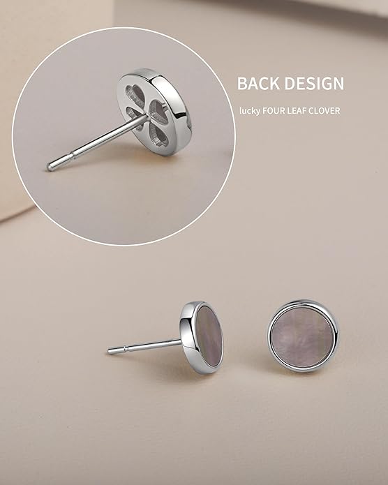 S.Leaf Gold Stud Earrings for Women 925 Sterling Silver Hypoallergenic Mother of Pearl Shell Stud Chain Earrings Friendship Jewelry Gifts for Women Her
