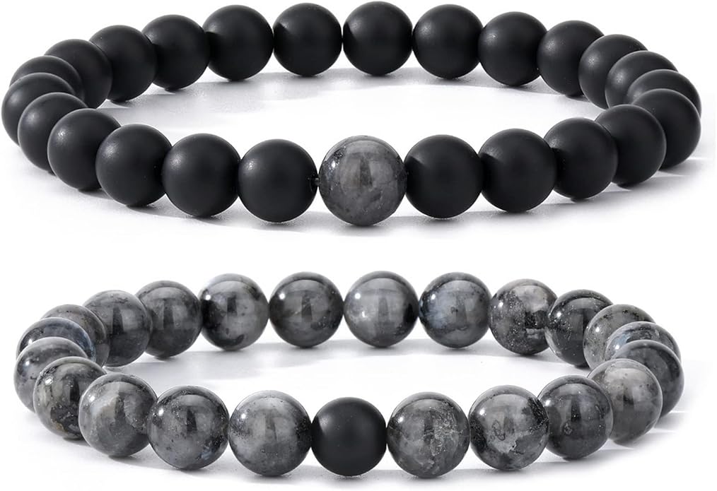 MengPa Mens Beaded Bracelets Couples Matching Bracelet Set Lava Rock Beads for Women Stone Jewelry