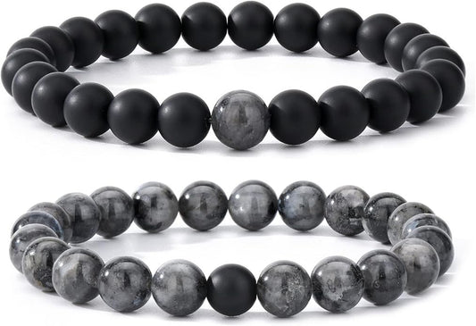MengPa Mens Beaded Bracelets Couples Matching Bracelet Set Lava Rock Beads for Women Stone Jewelry