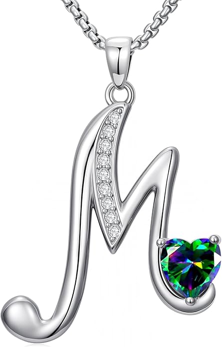 Christmas Gifts for Women Alphabet A to Z Initial Birthstone Pendant Necklaces for Women - 18k White Gold Plated Personalized Name Jewelry Valentine Mothers Day Birthday Gifts for Women Her Girlfriend