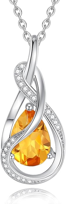 FANCIME TimelessTie Birthstone Necklace for Women White Gold Plated Sterling Silver Ribbon Design Jewelry Knot Pendant Fine Jewelry Gemstone Birthday Graduation Anniversary Christmas Gifts for Women Wife Mother Her