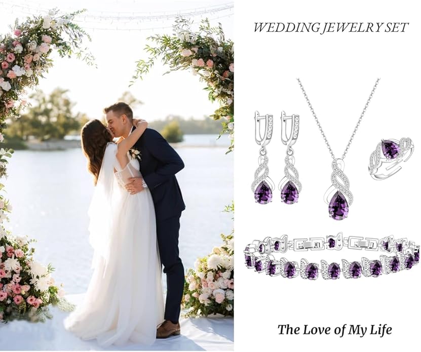 ZCGJWE Wedding Jewelry Set for Women Gem Necklace Earrings Bracelet Luxury Jewelry Set Birthday Valentine's Day Mother's Day Christmas Prom Jewelry Gift