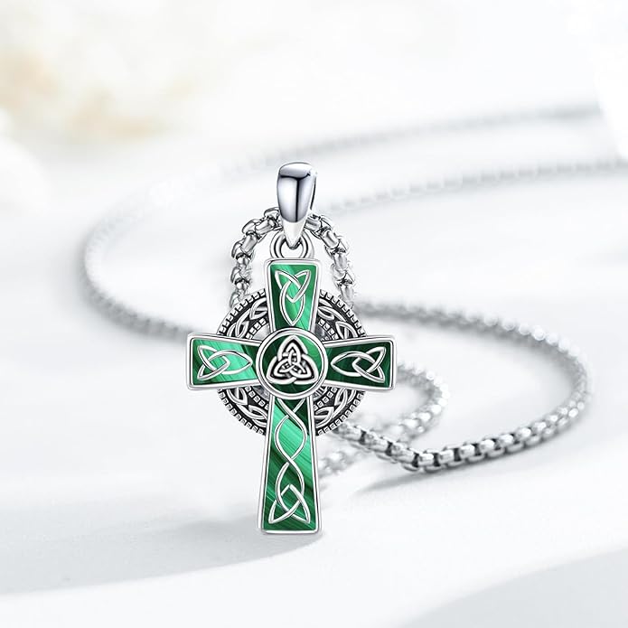 Midir&Etain Celtic Cross Necklace 925 Sterling Silver Cross Pendant Necklace Celtic Viking Irish Jewelry Religious Protective Gift for Men Women
