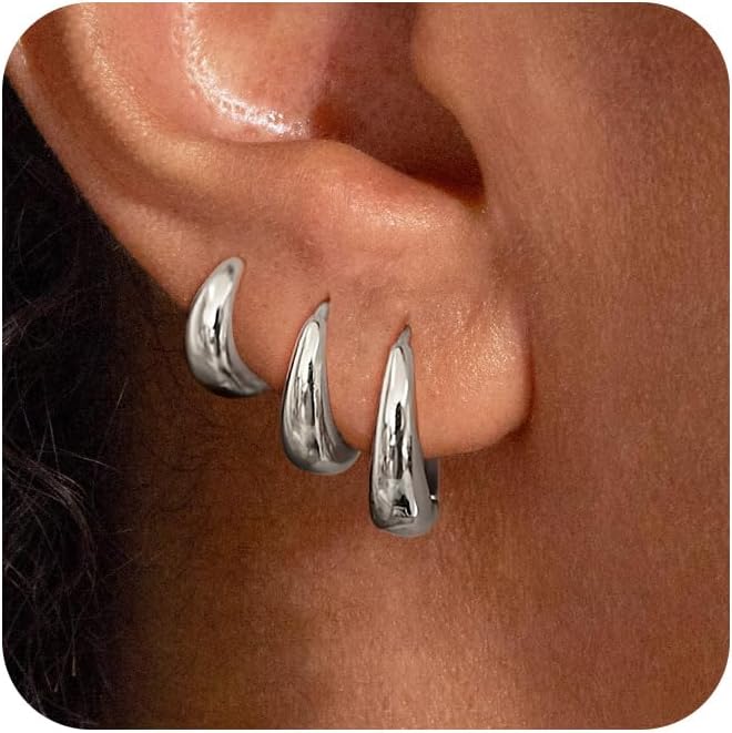 Hoop Earrings for Women 14K Gold Plated/Silver Hoops Simple Knot Huggie Small Hoop Earrings Set Trendy Hoops Everyday Wear Earrings for Women Jewelry