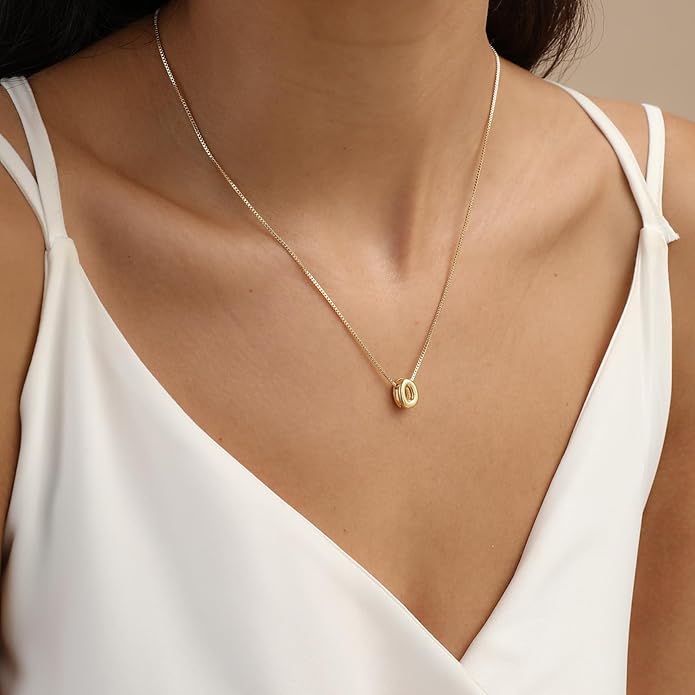 Bubble Gold Letter Necklace for Women, 14k Gold Plated Balloon Initial Necklace, Dainty Gold Necklace for Women, Personalized Bubble Pendant Name Necklace, Fashion Accessories Trendy Jewelry