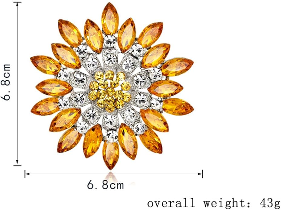 Rhinestone Sunflower Brooch for Women Sparkling Cubic Zirconia Flower Brooch Pin Elegant Large Crystal Floral Lapel Pin Dainty Clothing Hat Bag Accessories Christmas Wedding Bridal Birthday Jewelry