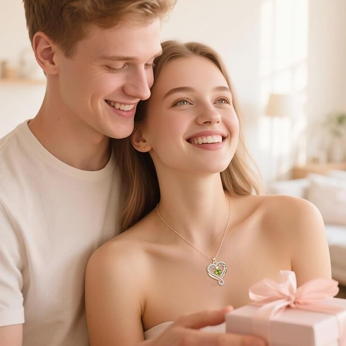 Birthstone Heart Necklaces for Women, Infinity Pendent S925 Sterling Silver Jewelry for Women, Wedding Anniversary, Birthday Mother’s Day Gifts for Mom, Mother, Wife, Girlfriend
