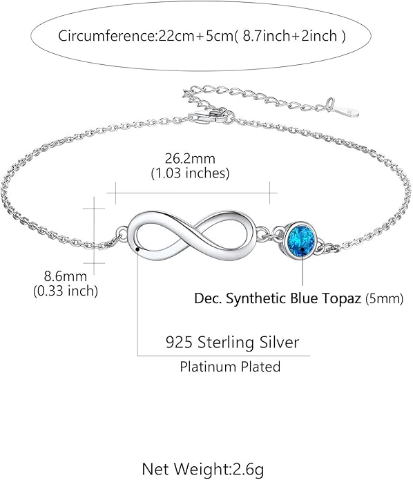 Custom4U Personalized Infinity Ankle Bracelets for Women 925 Sterling Silver Anklet Bracelet Endless Love Symbol Birthstone Charm Adjustable Foot Chain Jewelry Mothers Day Gifts for Mom Wife Women Her