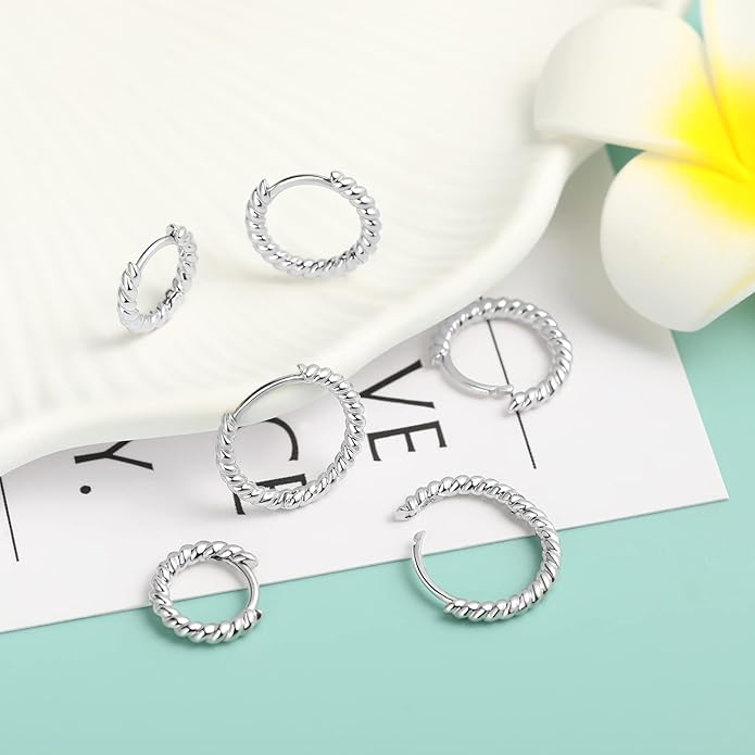 micuco 3 Pairs Small Hoop Earrings Set for Women, 14K Gold Plated Huggie Hoop Earrings for Men, Tiny Cartilage Hypoallergenic Earring Set
