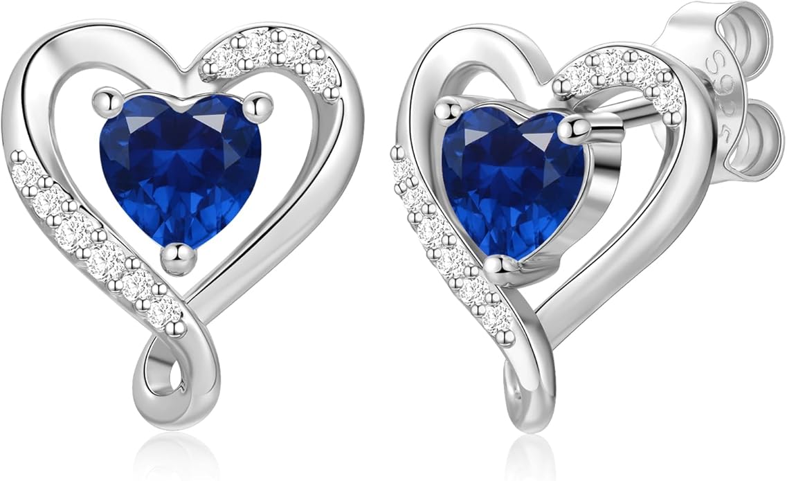 Earrings for Women, S925 Sterling Silver Rose Gold Birthstone Heart Studs Earring for Girlfriend Wife, Anniversary Birthday Christmas Valentines Mothers Day Gifts Jewelry for Women Wife Her Mom