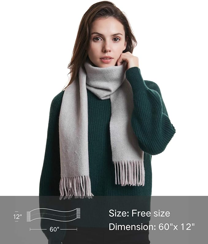 EURKEA 100% Cashmere 2025 Winter Scarf for Women Fringed Edges Warm & Soft Lightweight Solid/Plaid/Two-Tone Free Size