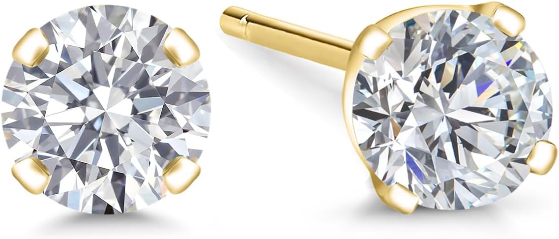 Gem Stone King 0.20 to 6 Cttw 14K Gold Lab Grown Diamond Stud Earrings | Gold Earrings For Women Men | E-F Color | VS1-VS2 Clarity