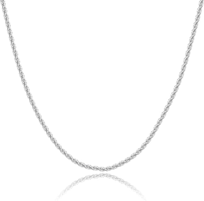 BRIJEWNES 925 Sterling Silver Clasp 2/2.5/3/4/5mm Silver Chain for Men Mens Necklace Rope Chain Necklace Diamond Cut Silver Mens Chain Necklace 16 18 20 22 24 26 28 30 Inches