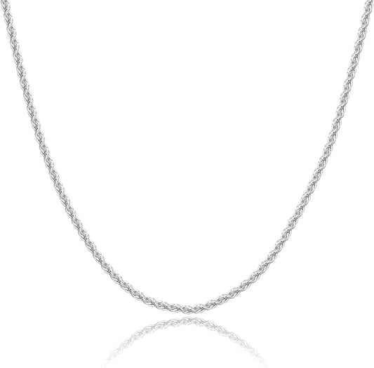 BRIJEWNES 925 Sterling Silver Clasp 2/2.5/3/4/5mm Silver Chain for Men Mens Necklace Rope Chain Necklace Diamond Cut Silver Mens Chain Necklace 16 18 20 22 24 26 28 30 Inches