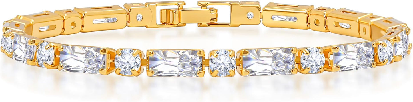 Tennis Bracelets for Women, 14K Gold Plated Diamond Bracelet, Cubic Zirconia Dainty Gold Bracelet for Women, Gifts Jewelry for Women