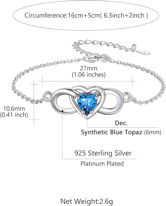 Custom4U Personalized Infinity Love Symbol Link Bracelets for Women 925 Sterling Silver Birthstone Bracelet Adjustable Engraved Chain Christmas Mother's Day Birthday Jewelry Gifts for Mom Her