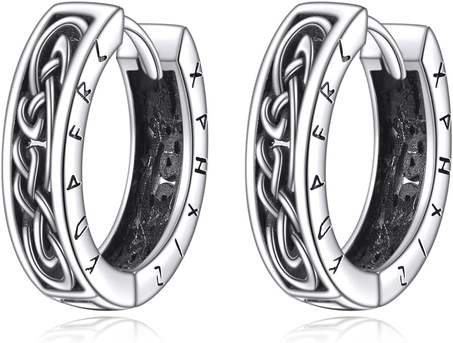 Hoop Earrings for Men Women 925 Sterling Silver Ankh/Wolf/Celtic/Opal Earrings Jewelry Gifts