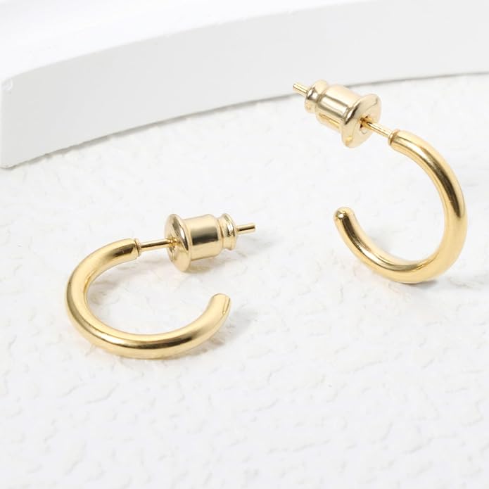 Minimalist Hoops for Women - 14K Gold Open Huggie Hoop Earrings, Hypoallergenic Tiny Hoops in Gold and Silver (Set of 1-5 Pairs)