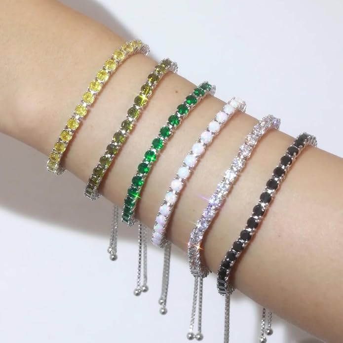 FANCIME Birthstone Bracelet Jewelry for Women Sterling Silver Tennis Bracelet Classic Bolo Adjustable Chain Fine Jewelry Anniversary Birthday Gifts for Women Mom Wife Her