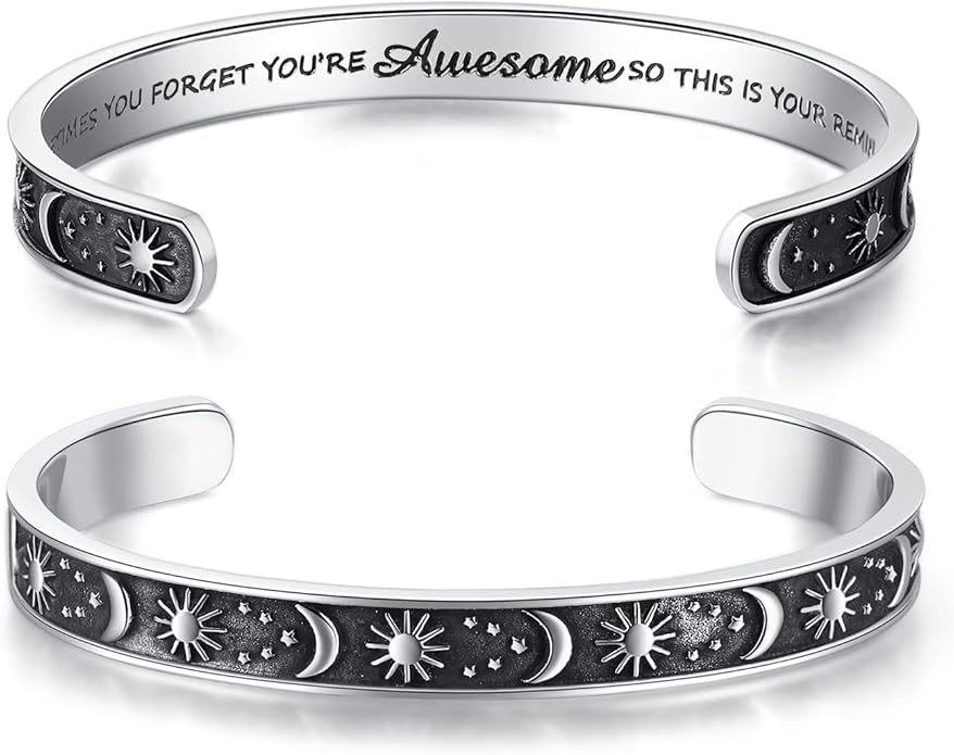 TONY & SANDY Inspirational Bracelets for Women Teen Girls Personalized Gifts for Daughter Granddaughter Mom Sister Friends Stainless Steel Engraved Cuff Birthday Easter Christmas