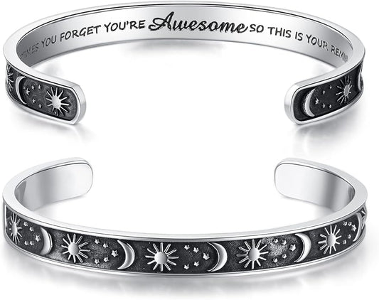 TONY & SANDY Inspirational Bracelets for Women Teen Girls Personalized Gifts for Daughter Granddaughter Mom Sister Friends Stainless Steel Engraved Cuff Birthday Easter Christmas