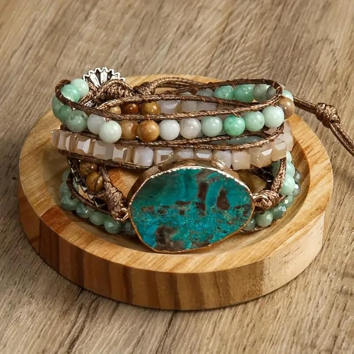 ZOSOJONA Boho Handmade Natural Stone Wrap Bracelets Turquoises Crystal Beads Bracelet Jewelry