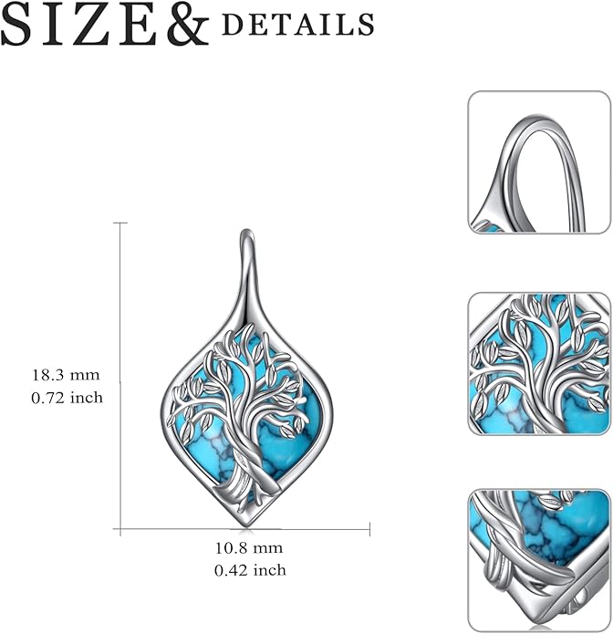 WINNICACA Leverback Earrings for Wonen 925 Sterling Silver Tree of Life Earrings Dangle Drop Turquoise Moonstone Moss Agate Heart Jewelry Gifts for Women Anniversary Birthday Christmas
