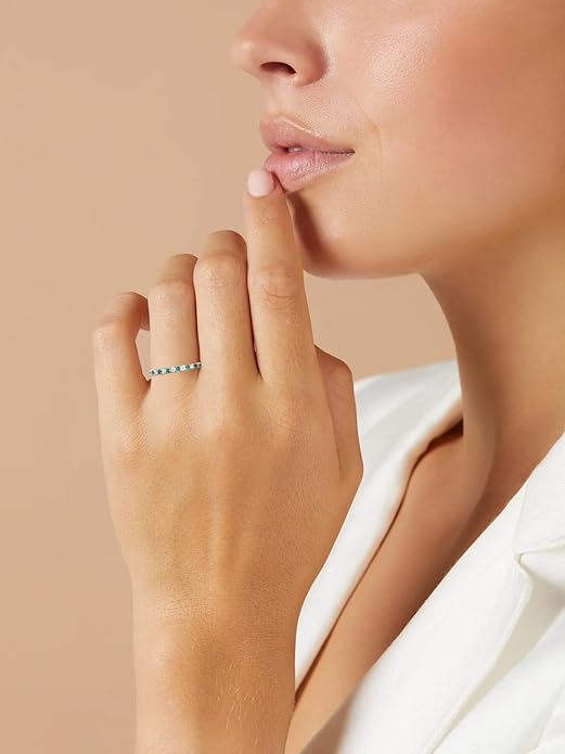 CYW Moissanite Sapphire Ruby Emerald Hand Setting Full Eternity Rings for Women, Solid 925 Sterling Silver, Stackable Ring, Wedding Birthday Valentines Anniversary Mothers Day Ideal Gift for Her