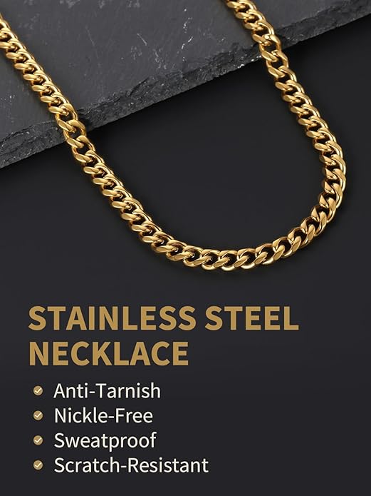 FindChic Cuban Link Chain for Men, 6/9/12mm Necklace Chain, Black/Gold Plated/Stainless Steel Necklace, Hypoallergenic & Tarnish-Proof Men's Jewelry Hip Hop Accessories, 18-30" Length Options
