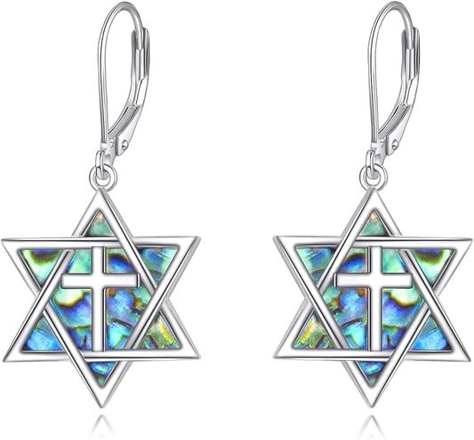 YFN Star of David Earrings Sterling Silver Hebrew Chai Tree of Life Dangle Drop Earrings Jewish Jewelry Gifts for Women