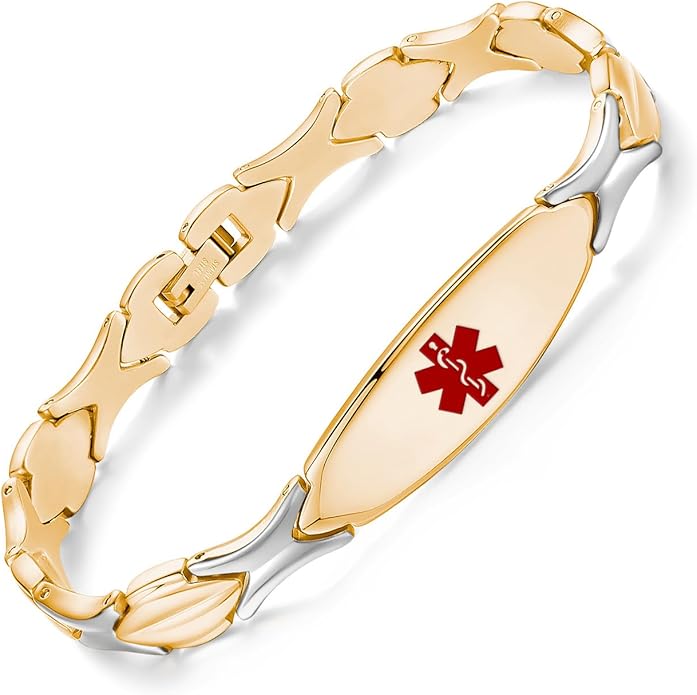 LinnaLove Fashion Shiny medical alert bracelet with Free Engraving Stainless steel Medical id bracelet for Women